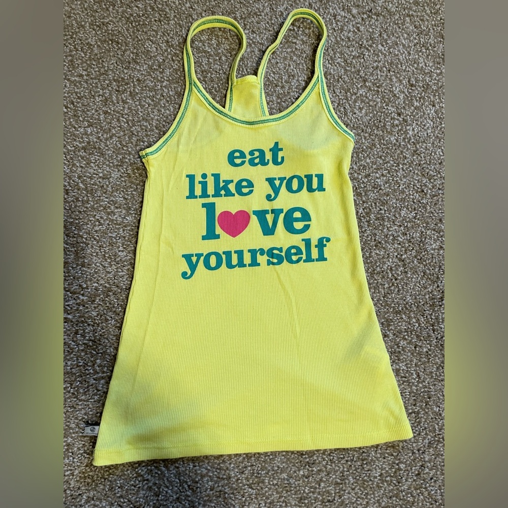 Beachbody Yellow Tank Top with Pink Print